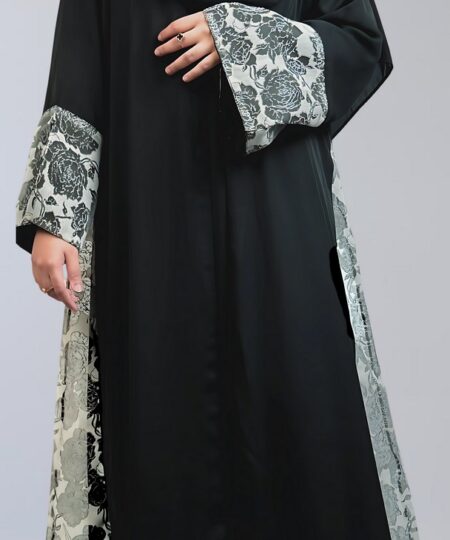Noir Blossom Net Panel Abaya Set
